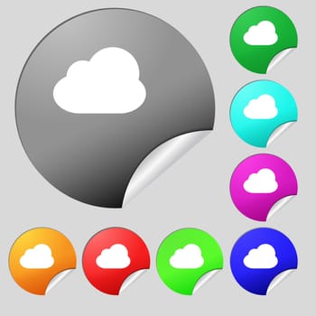 Cloud icon sign. Set of eight multi-colored round buttons, stickers. illustration