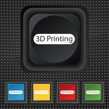 3D Print sign icon. 3d-Printing symbol. Set of colored buttons. illustration