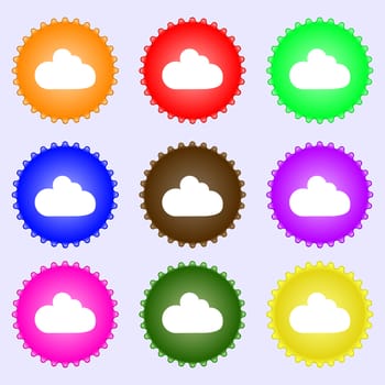 Cloud sign icon. Data storage symbol. A set of nine different colored labels. illustration