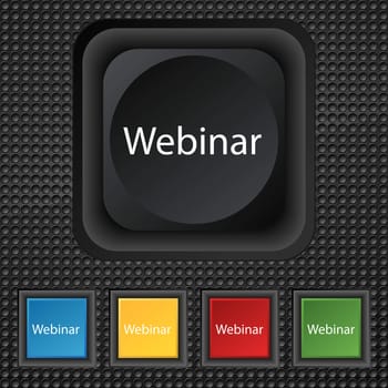 Webinar web camera sign icon. Online Web-study symbol. Website e-learning navigation. Set of colored buttons illustration