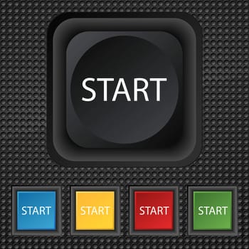 Start engine sign icon. Power button. Set of colored buttons. 