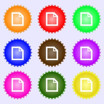 Edit document sign icon. content button. A set of nine different colored labels. illustration