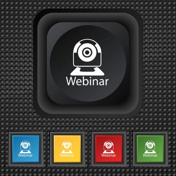 Webinar web camera sign icon. Online Web-study symbol. Website e-learning navigation. Set of colored buttons illustration