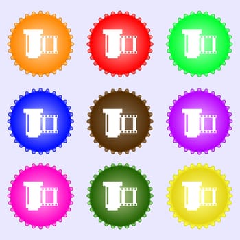 negative films icon symbol.. A set of nine different colored labels. illustration