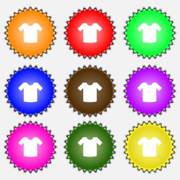 T-shirt, Clothes icon sign. A set of nine different colored labels. illustration 