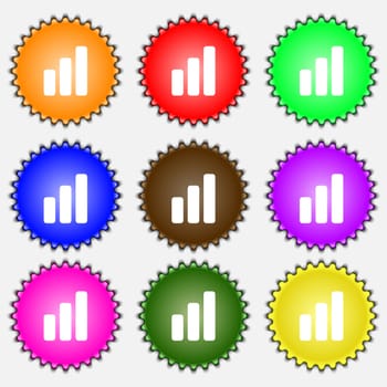 Growth and development concept. graph of Rate icon sign. A set of nine different colored labels. illustration 