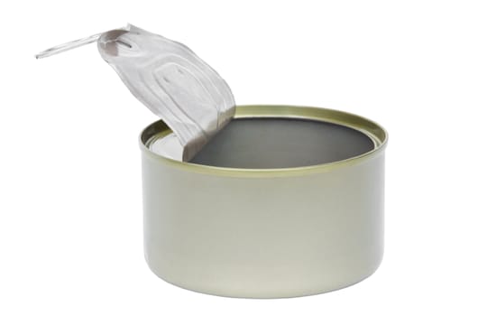 Opened Can on isolated white background, clipping path. recycle waste concept