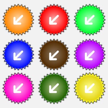 turn to full screen icon sign. A set of nine different colored labels. illustration 