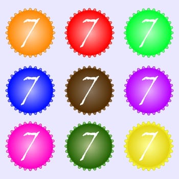 number seven icon sign. A set of nine different colored labels. illustration