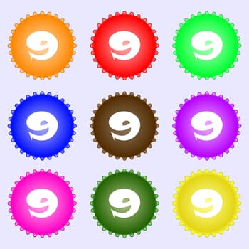 number Nine icon sign. A set of nine different colored labels. illustration
