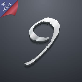 number Nine icon symbol. 3D style. Trendy, modern design with space for your text illustration. Rastrized copy