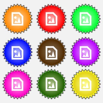 File JPG icon sign. A set of nine different colored labels. illustration 