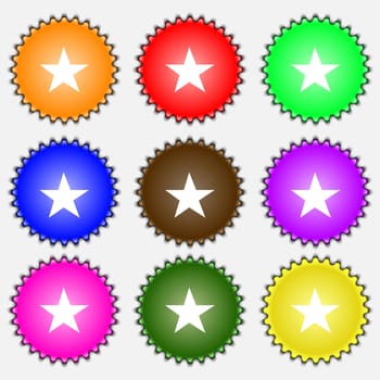 Star, Favorite Star, Favorite icon sign. A set of nine different colored labels. illustration 