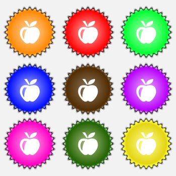 Apple icon sign. A set of nine different colored labels. illustration 