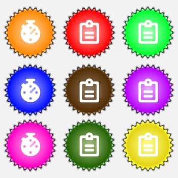Text file icon sign. A set of nine different colored labels. illustration