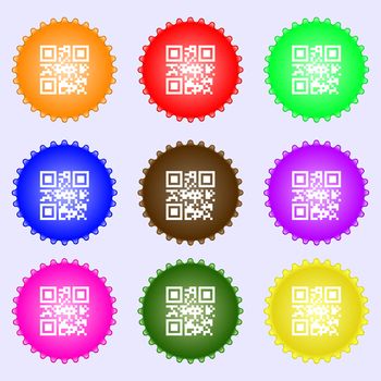Qr code icon sign. A set of nine different colored labels. illustration