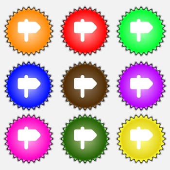 Information Road icon sign. A set of nine different colored labels. illustration