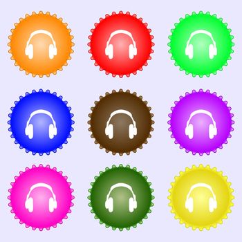 headsets icon sign. A set of nine different colored labels. illustration