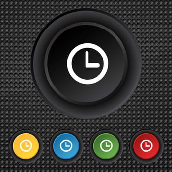 Clock sign icon. Mechanical clock symbol. Set colourful buttons. illustration