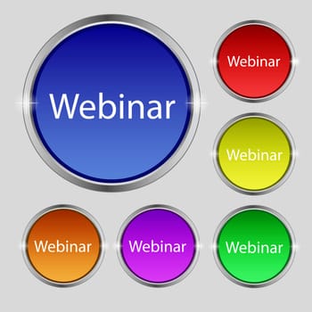 Webinar web camera sign icon. Online Web-study symbol. Website e-learning navigation. Set of colored buttons illustration