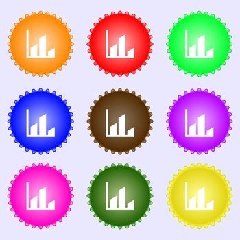 Chart icon sign. A set of nine different colored labels. illustration