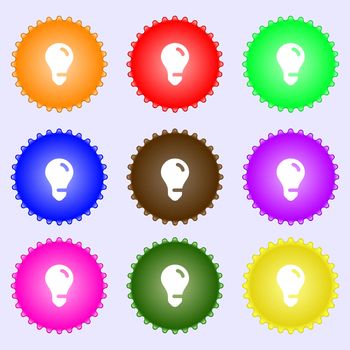 light bulb, idea icon sign. A set of nine different colored labels. illustration