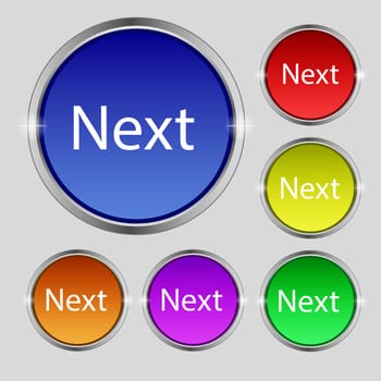 Next sign icon. Navigation symbol. Set of colored buttons. illustration