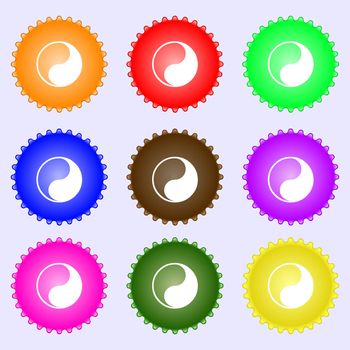 Yin Yang icon sign. A set of nine different colored labels. illustration