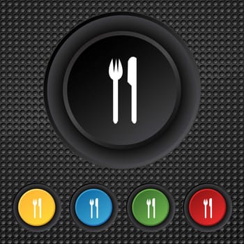 Eat sign icon. Cutlery symbol. Fork and knife. Set colourful buttons illustration