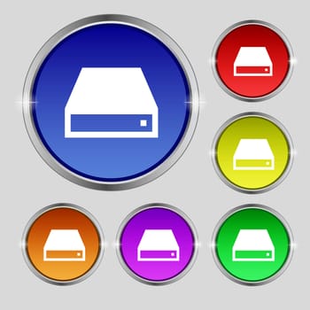 CD-ROM icon sign. Round symbol on bright colourful buttons. illustration