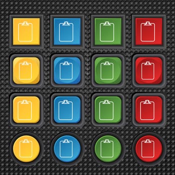 File annex icon. Paper clip symbol. Attach sign. Set of coloured buttons. illustration