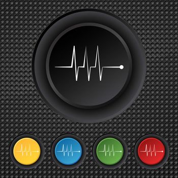 Cardiogram monitoring sign icon. Heart beats symbol. Set colourful buttons. illustration