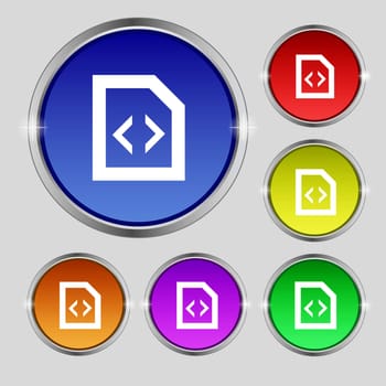 Programming code icon sign. Round symbol on bright colourful buttons. illustration