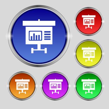 Graph icon sign. Round symbol on bright colourful buttons. illustration