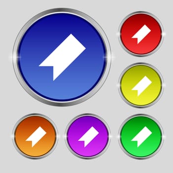 bookmark icon sign. Round symbol on bright colourful buttons. illustration