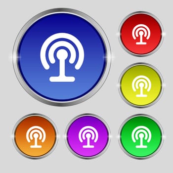 Wifi icon sign. Round symbol on bright colourful buttons. illustration