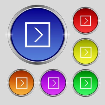 Arrow right, Next icon sign. Round symbol on bright colourful buttons. illustration