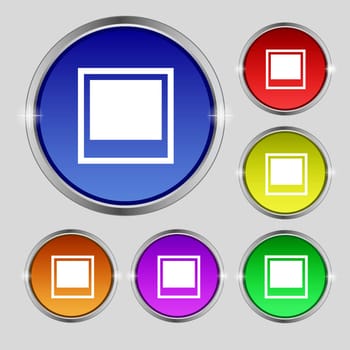 Photo frame template icon sign. Round symbol on bright colourful buttons. illustration