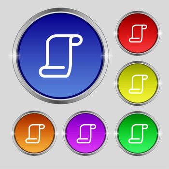 paper scroll icon sign. Round symbol on bright colourful buttons. illustration