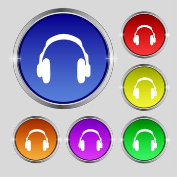 headsets icon sign. Round symbol on bright colourful buttons. illustration