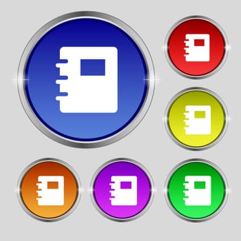 Book icon sign. Round symbol on bright colourful buttons. illustration