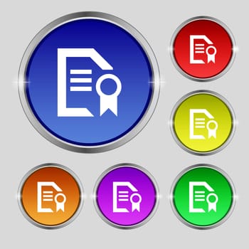 Award File document icon sign. Round symbol on bright colourful buttons. illustration