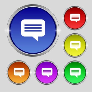 speech bubble, Chat think icon sign. Round symbol on bright colourful buttons. illustration