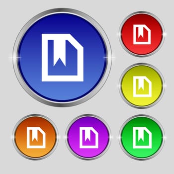bookmark icon sign. Round symbol on bright colourful buttons. illustration
