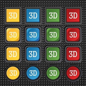 3D sign icon. 3D New technology symbol. Set of colour buttons. illustration