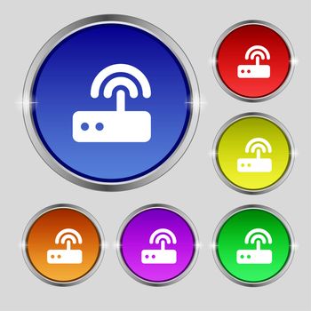 Wi fi router icon sign. Round symbol on bright colourful buttons. illustration