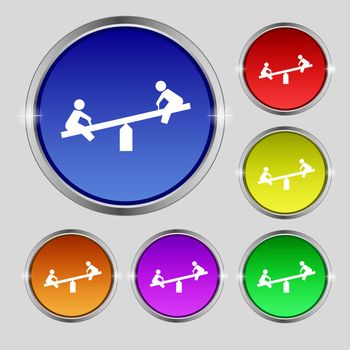 swing icon sign. Round symbol on bright colourful buttons. illustration