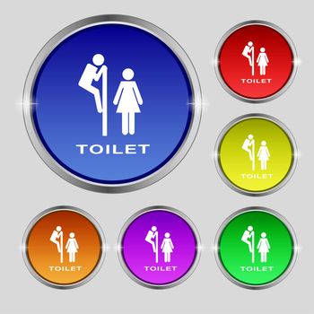 toilet icon sign. Round symbol on bright colourful buttons. illustration