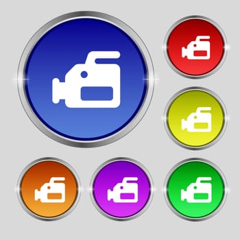 video camera icon sign. Round symbol on bright colourful buttons. illustration