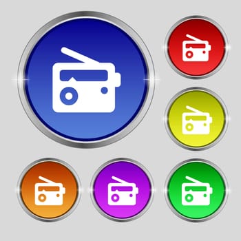Retro Radio icon sign. Round symbol on bright colourful buttons. illustration